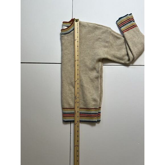 Madewell Womens Cashmere Sweater Size XS Waffle Knit Beige Rainbow Neck and Cuff - Picture 5 of 6